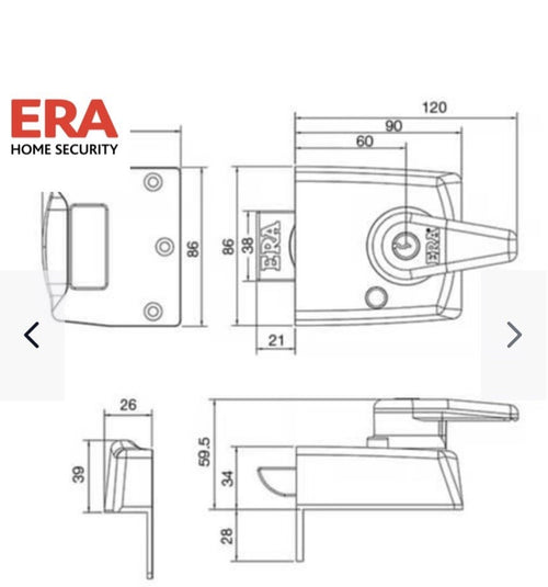 ERA 60mm High Security Nightlatch BS 3621:2007 Door Lock - Satin Nickel