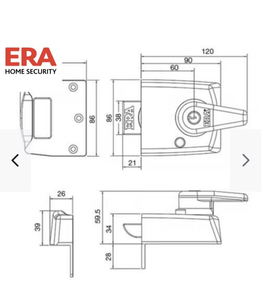 ERA 60mm High Security Nightlatch BS 3621:2007 Door Lock - Chrome