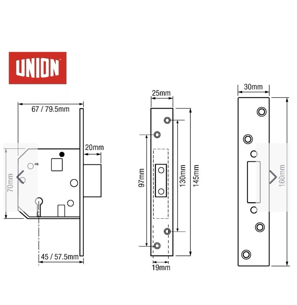 Union 2134E British Standard  5 Lever Mortice Deadlock